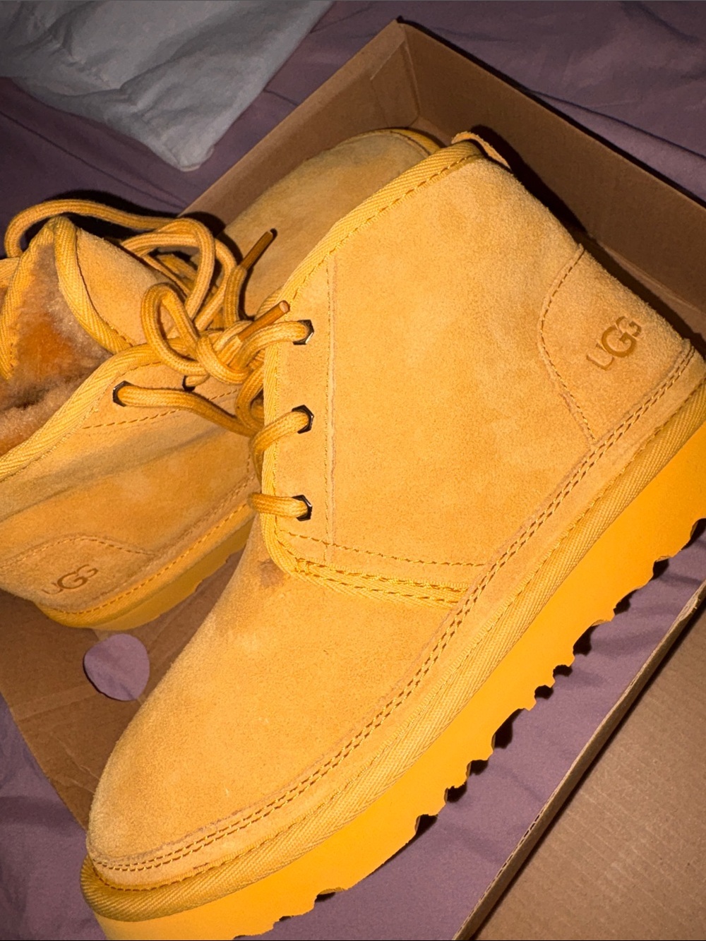 UGG Kids Suede Lace-Up Boots in Yellow